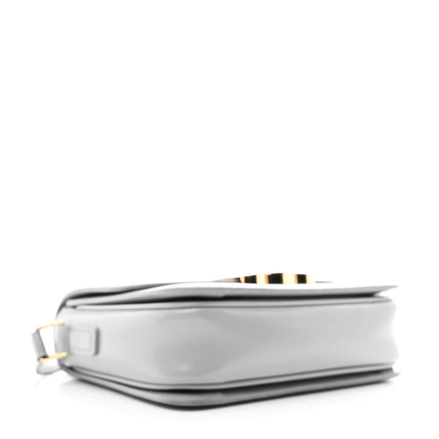 Shiny calfskin bag base detail with layered edge and gold-tone hardware