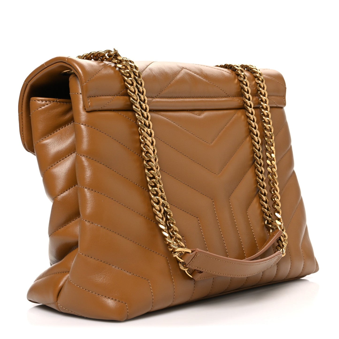 Saint Laurent Loulou Calfskin Y Quilted Monogram Medium Chain Satchel Dark Natural
