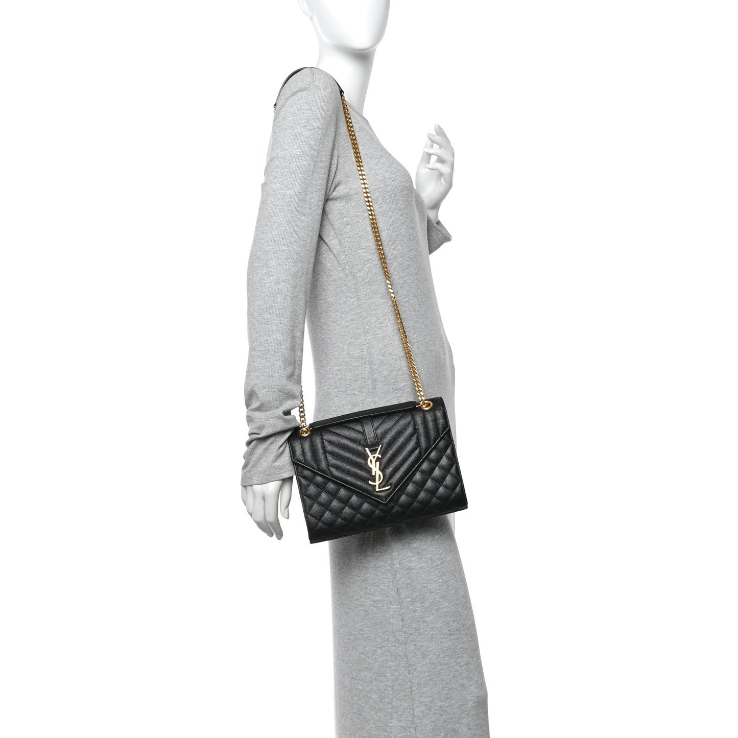 Saint Laurent Grain De Poudre Mixed Matelasse Triquilt Medium Monogram Satchel Black