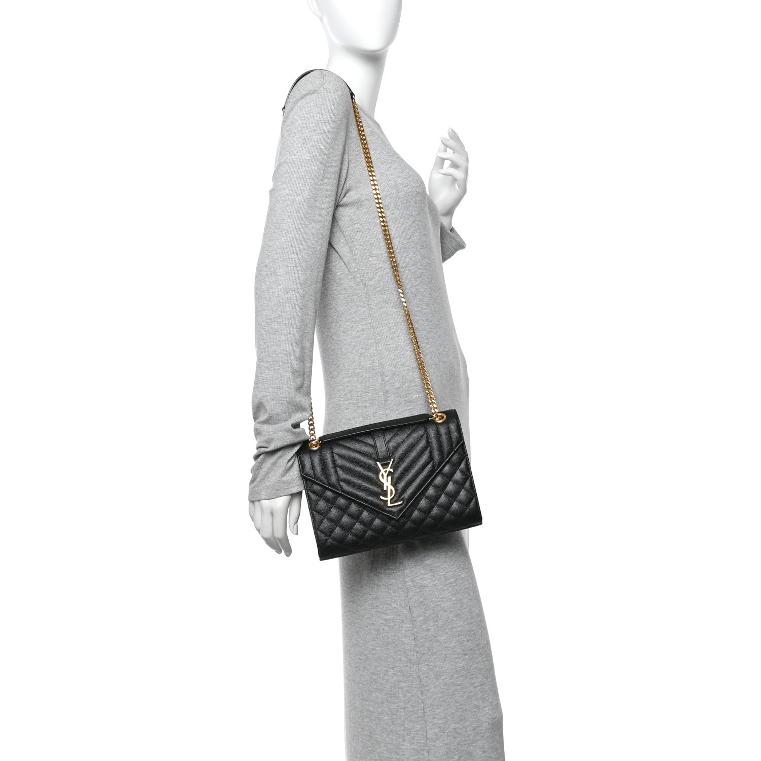 Saint Laurent Grain De Poudre Mixed Matelasse Triquilt Medium Monogram Satchel Black