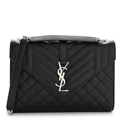 Saint Laurent Mixed Matelasse Triquilt Medium Monogram Satchel Black