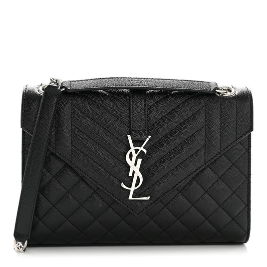 Saint Laurent Mixed Matelasse Triquilt Medium Monogram Satchel Black