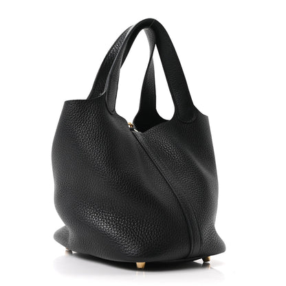 Taurillon Clemence Leather Tote Bag 18 PM Black