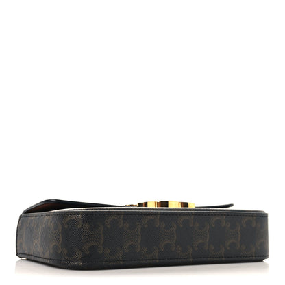 Celine canvas shoulder bag base view with dark monogram trim and gold hardware