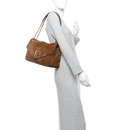 Saint Laurent Large Calypso Suede Shoulder Bag Caramel Cognac