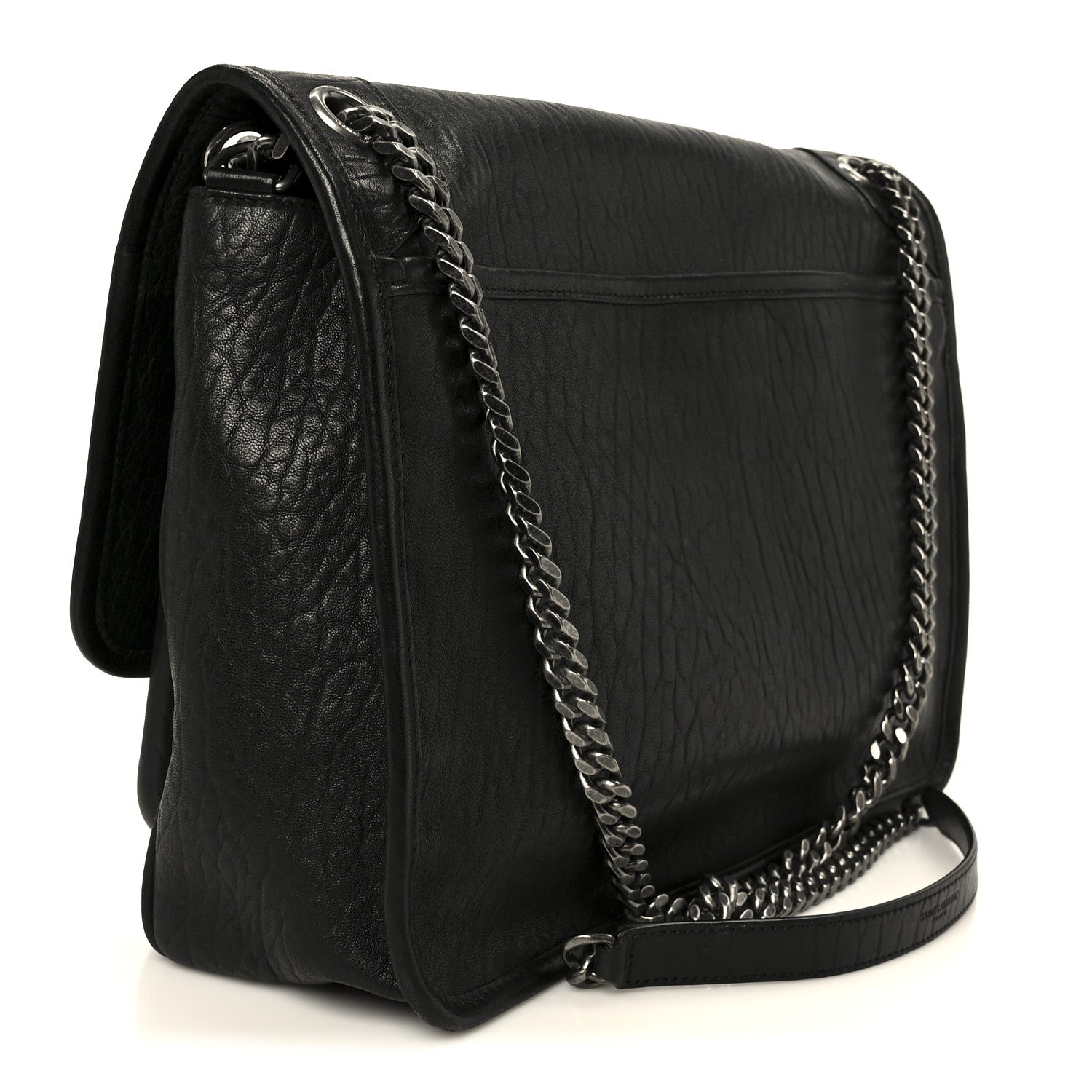 Saint Laurent Grained Lambskin Monogram Large Niki Chain Satchel Black