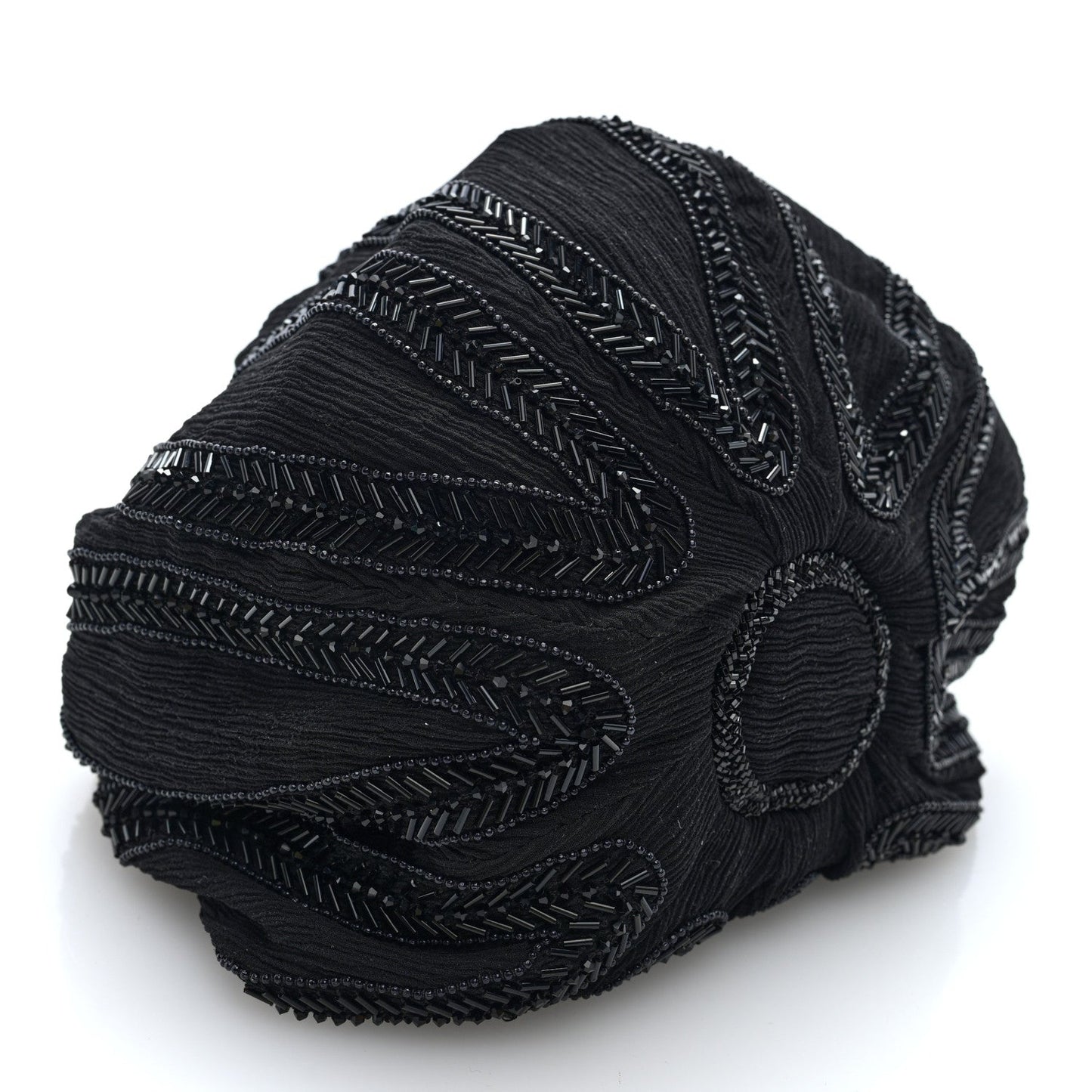 Saint Laurent Chiffon Silk Crepe Beaded Pochon Broderie Bag Black