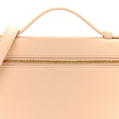 Cream grained leather pouch front with top zip and handle loops