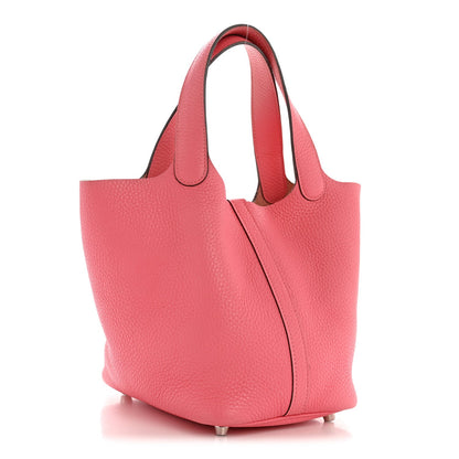 Taurillon Clemence Picotin Lock 18 PM Tote Rose Azalee