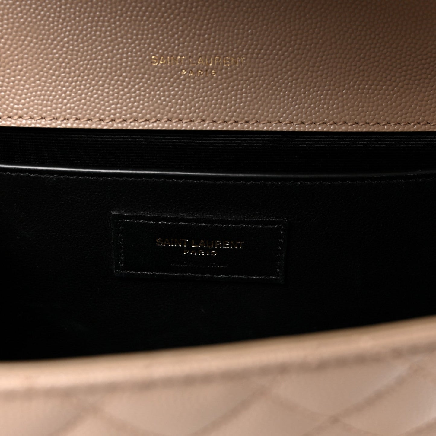 Saint Laurent Grain De Poudre Medium Triquilt Monogram Satchel Dark Beige