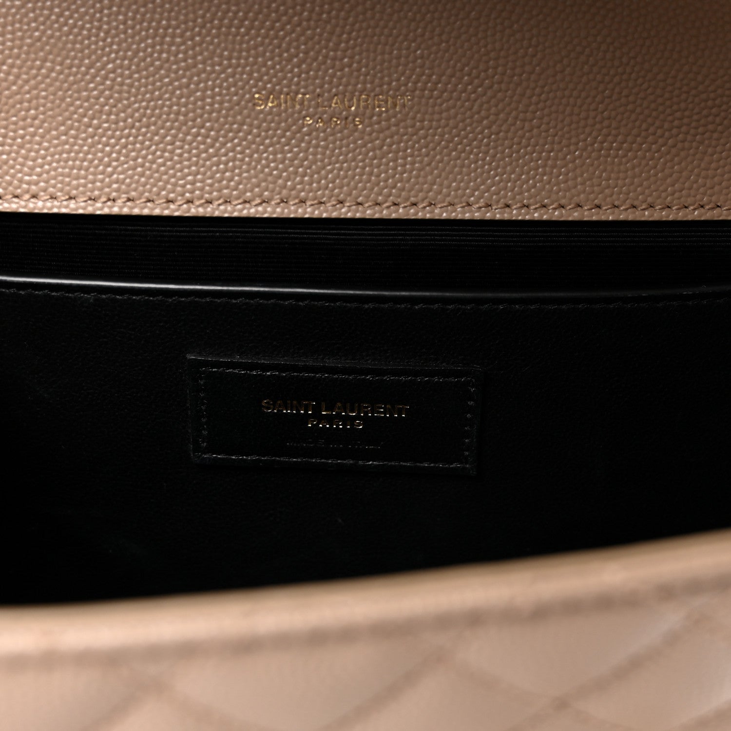 Saint Laurent Grain De Poudre Medium Triquilt Monogram Satchel Dark Beige