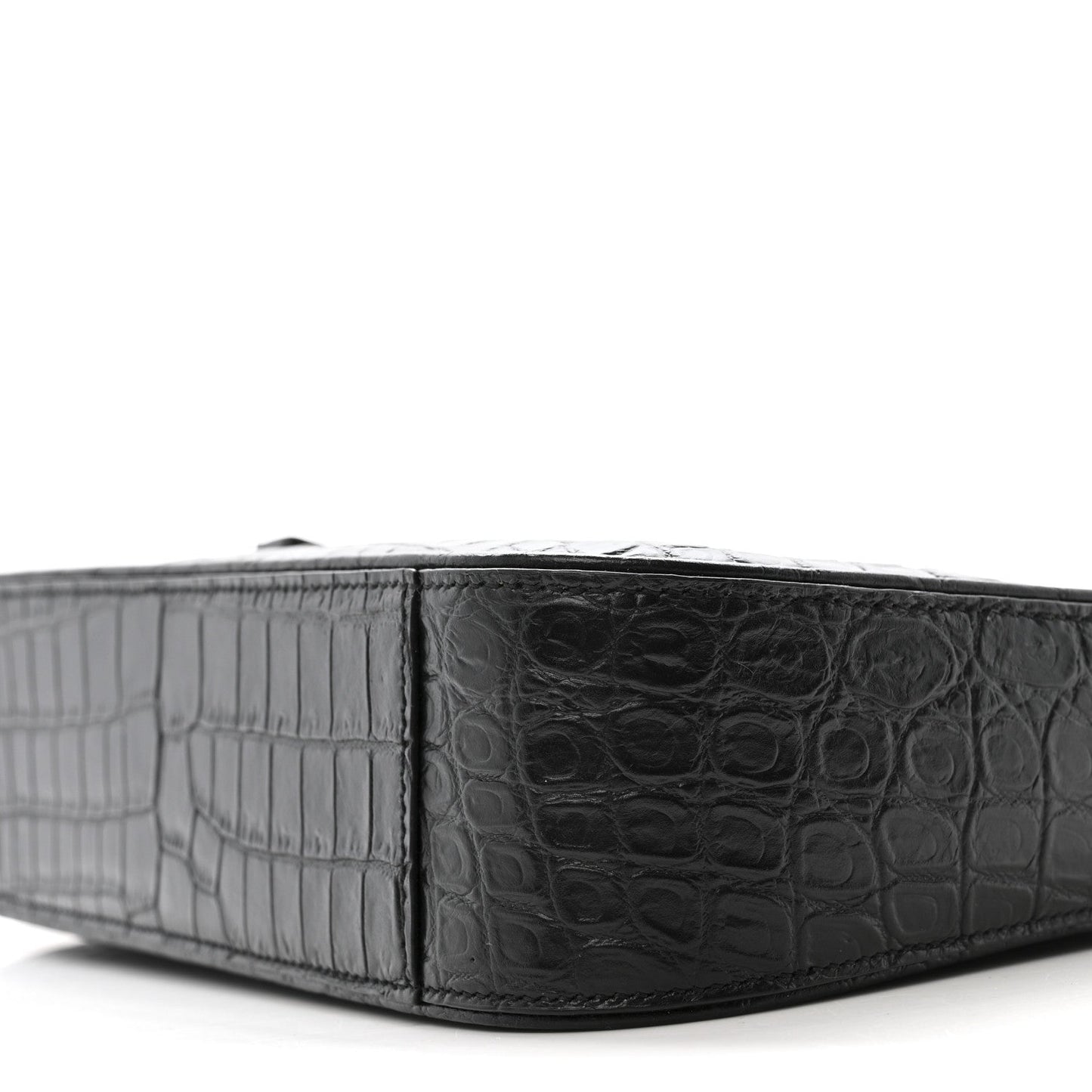 Saint Laurent Calfskin Crocodile Embossed Le 5 A 7 Hobo Bag Black