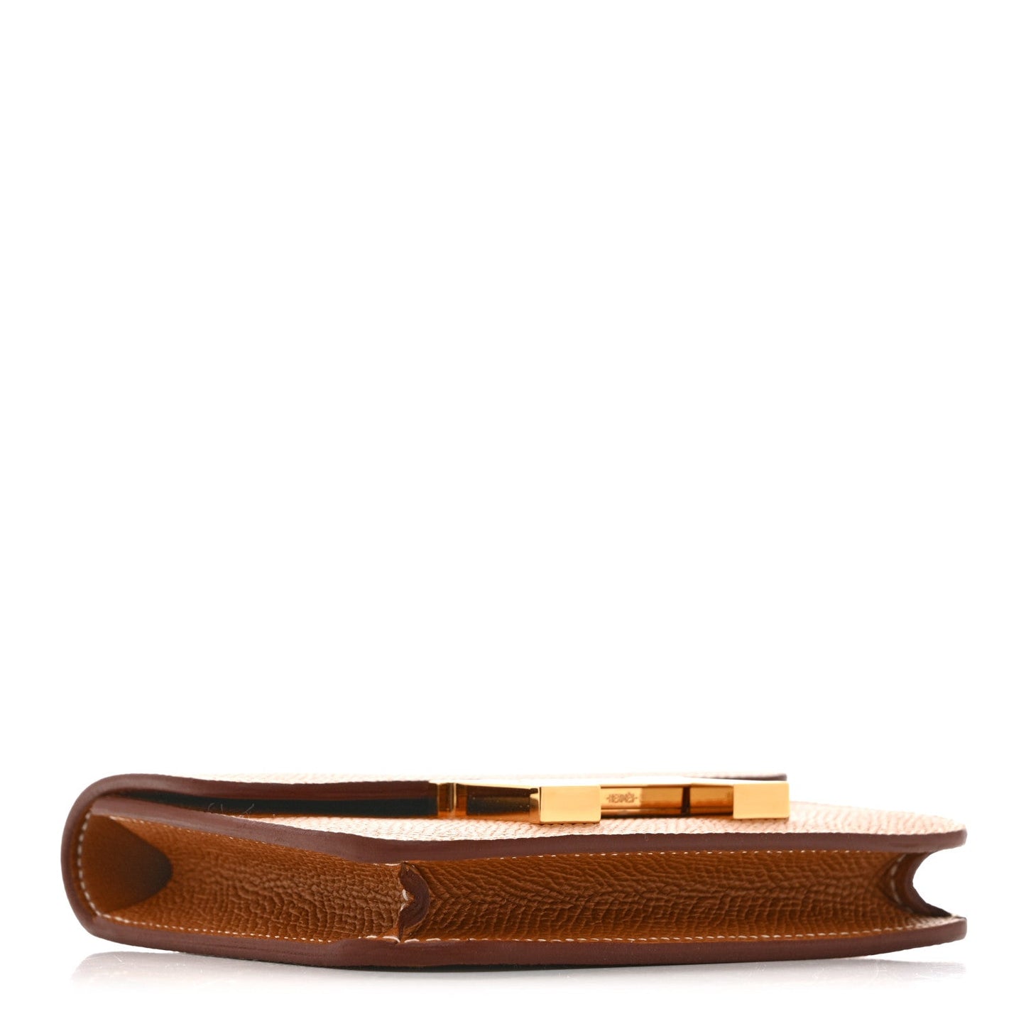 Brown slim leather wallet with gold-tone H clasp and Epsom-style texture.