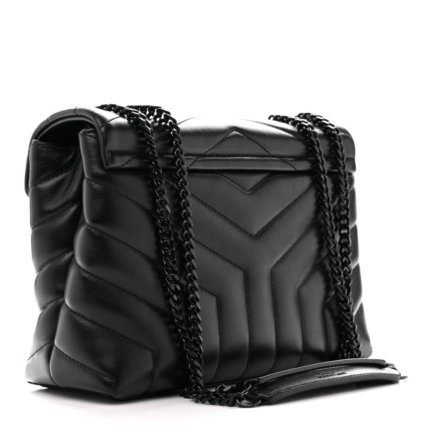 Saint Laurent Loulou Small Chevron Quilted Calfskin Chain Satchel Black