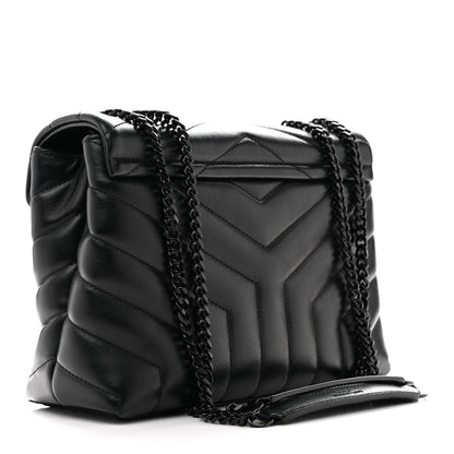 Saint Laurent Loulou Small Chevron Quilted Calfskin Chain Satchel Black