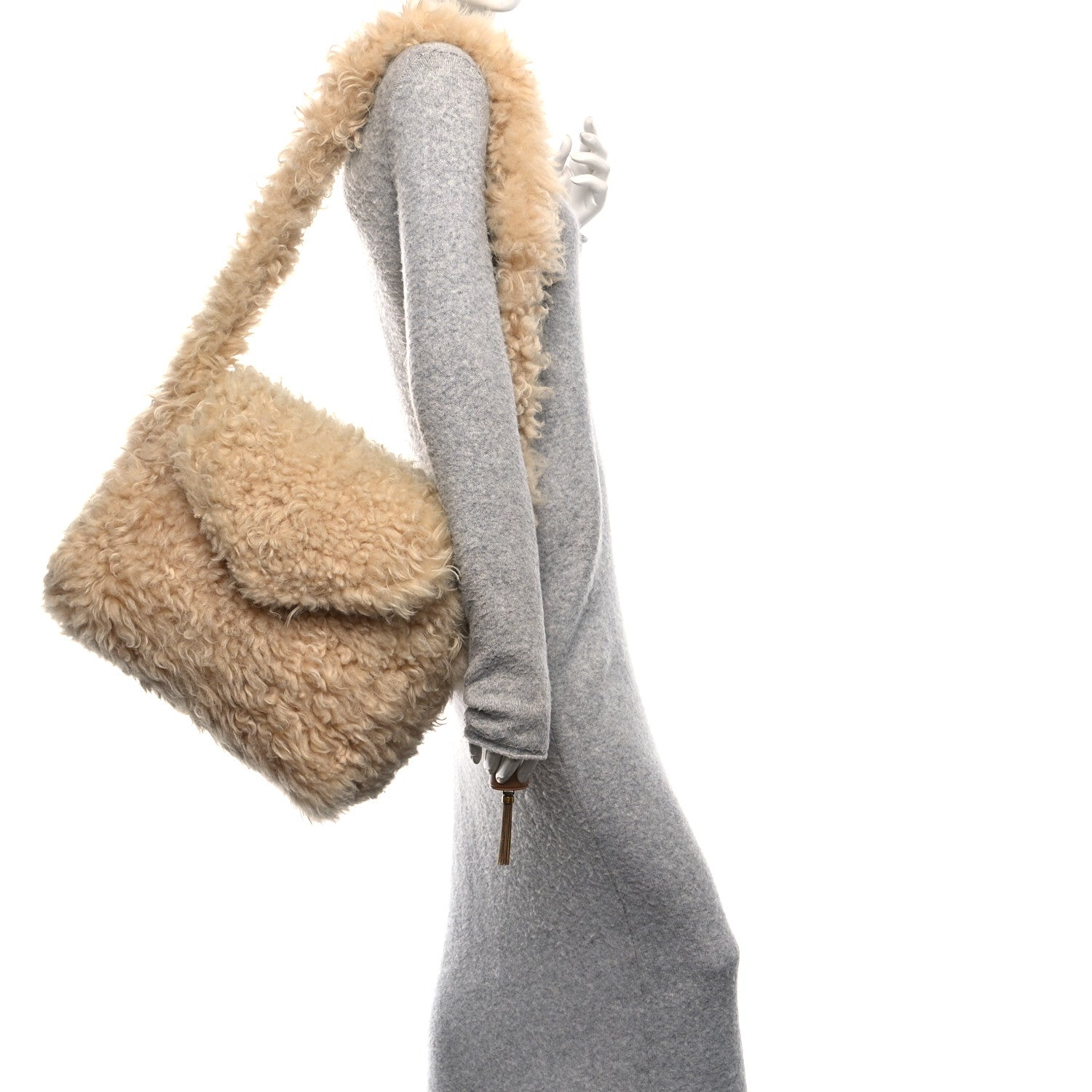 SAINT LAURENT Shearling Shoulder Bag Natural