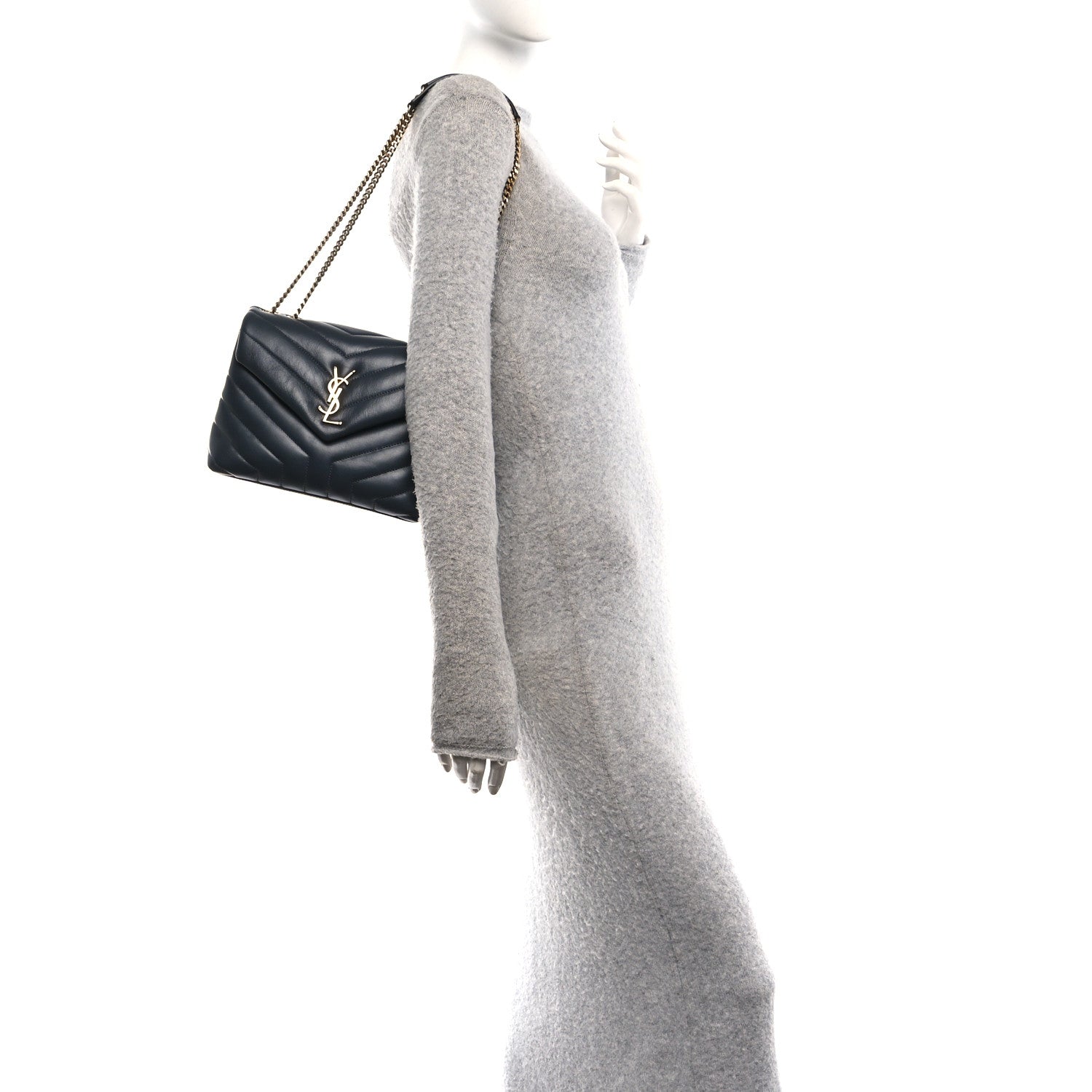 SAINT Laurent Calfskin Y Quilted Monogram Small Loulou Chain Satchel Dark Smog