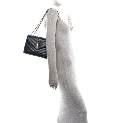 SAINT Laurent Calfskin Y Quilted Monogram Small Loulou Chain Satchel Dark Smog