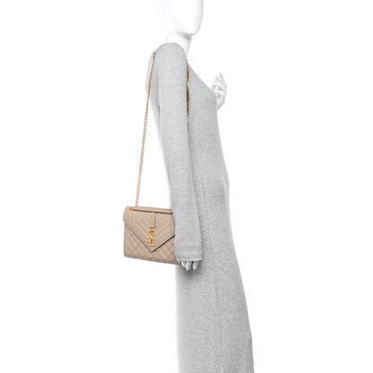 Saint Laurent YSL Monogram Quilted Satchel Medium Dark Beige