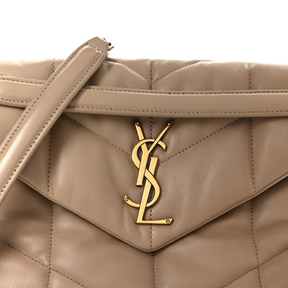 Saint Laurent Loulou Puffer Small Chain Satchel Dark Beige