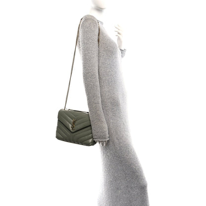 Saint Laurent Loulou Calfskin Y Quilted Monogram Small Chain Satchel Light Sage