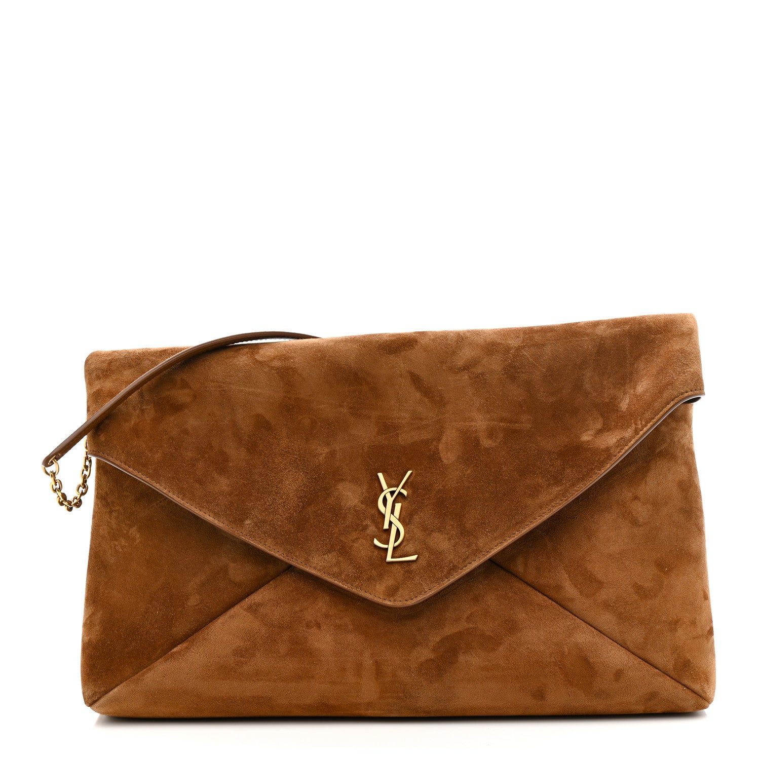 Saint Laurent Suede Large Cassandre Pouch On Chain Caramel Cognac