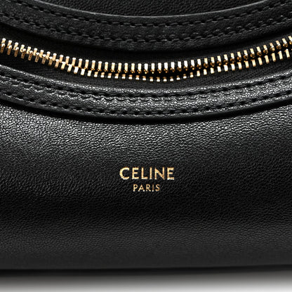 Celine black leather front pocket with gold zipper and CELINE PARIS logo