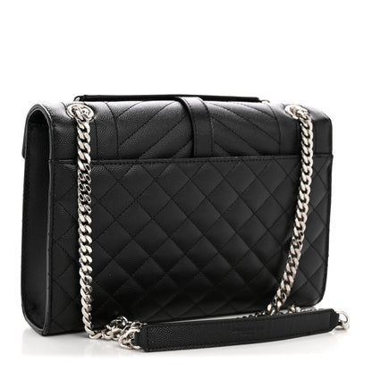 Saint Laurent Grain de Poudre Matelasse Triquilt Medium Satchel Black
