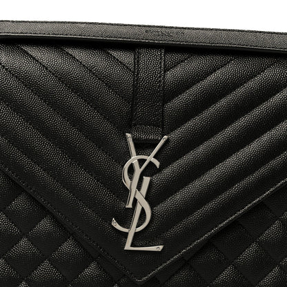 Saint Laurent Grain De Poudre Triquilt Monogram Large Satchel Black