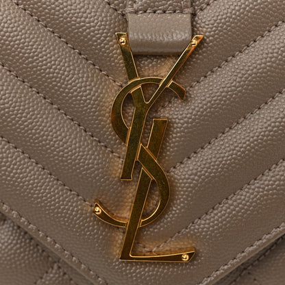 Saint Laurent Grain De Poudre Textured Mixed Matelasse Triquilt Small Monogram Satchel Greyish Brown