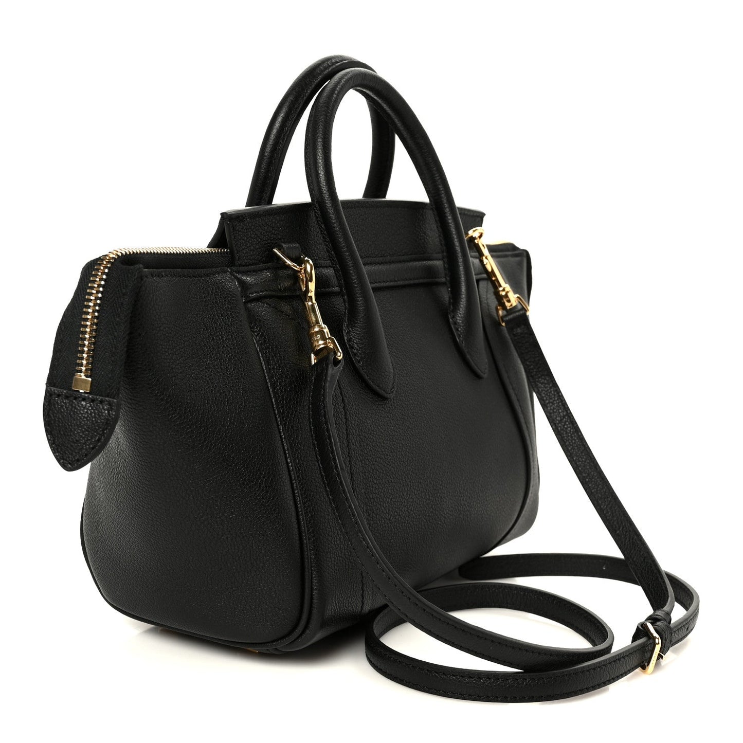 Celine grained calfskin tote bag, black with gold hardware and detachable shoulder strap