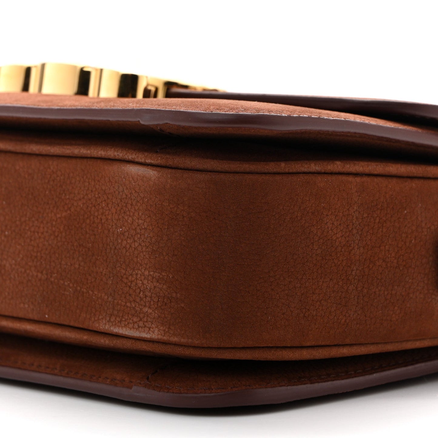 Chestnut nubuck shoulder bag with top edge seam detail
