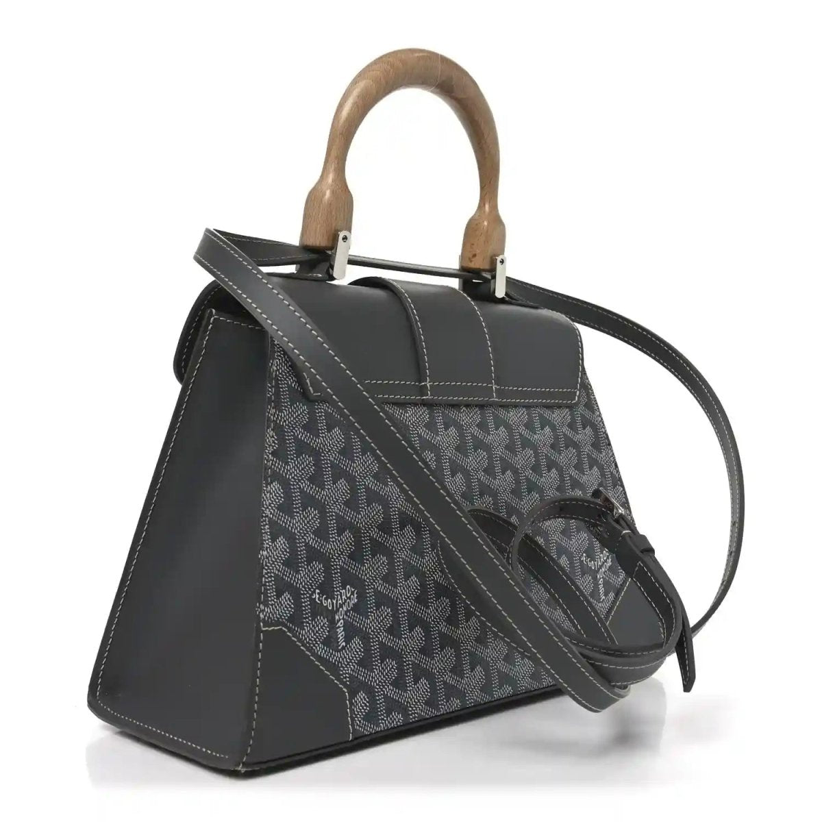 Goyard Goyardine Saigon PM Grey Canvas Bag With Wooden Handle - NEESTRA