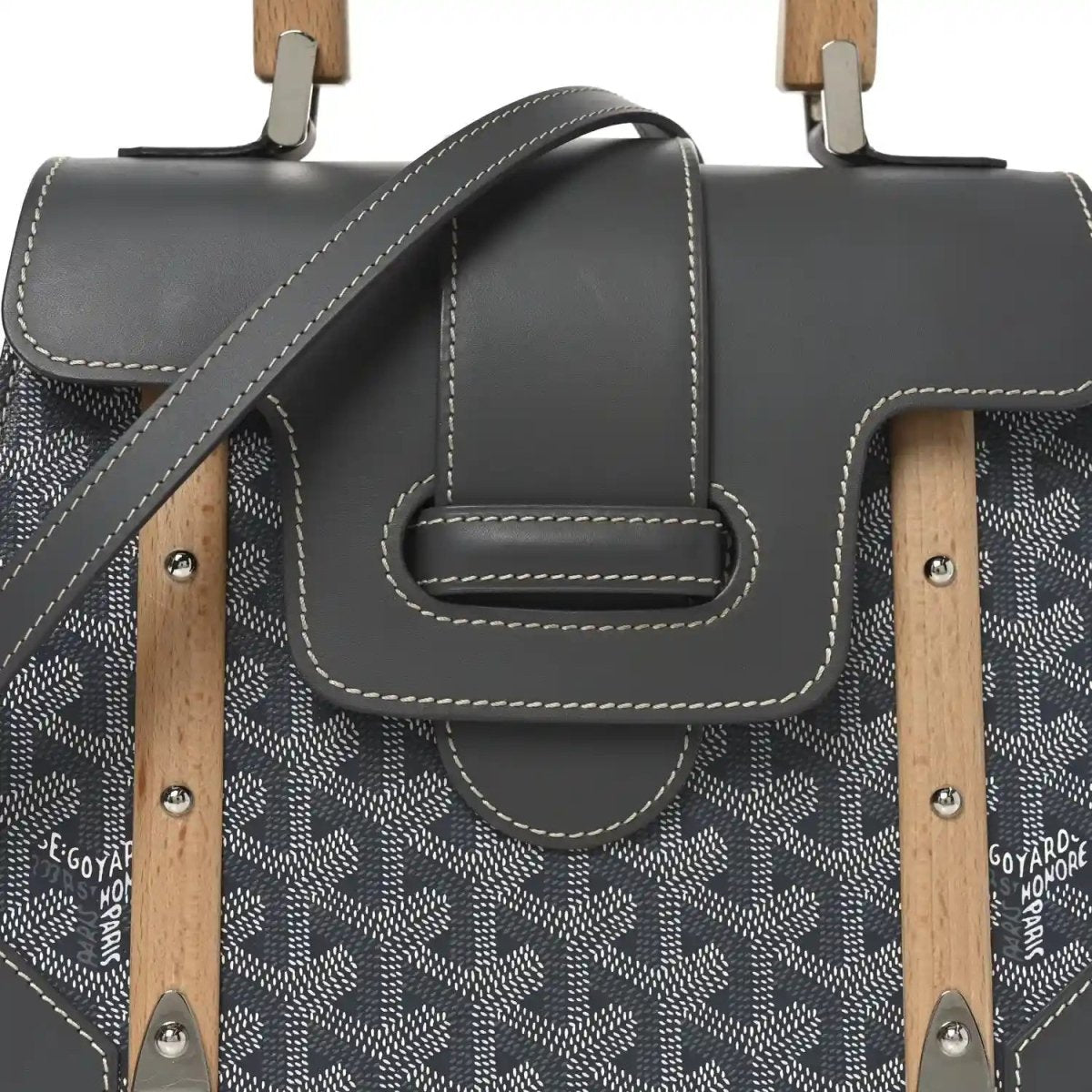 Goyard Goyardine Saigon PM Grey Canvas Bag With Wooden Handle - NEESTRA