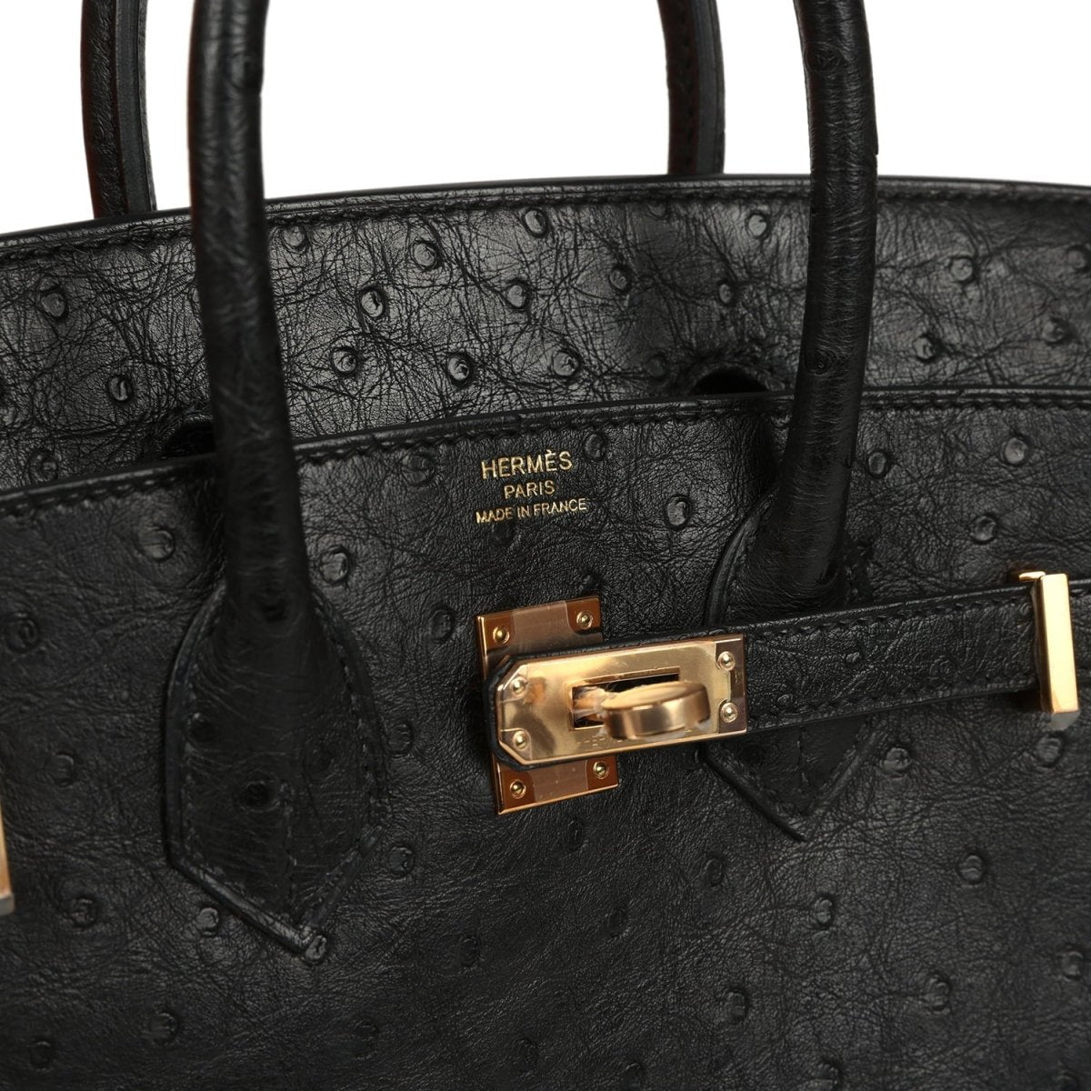 Hermes Birkin 25 Handbag Black Ostrich Leather Rose Gold Hardware - NEESTRA