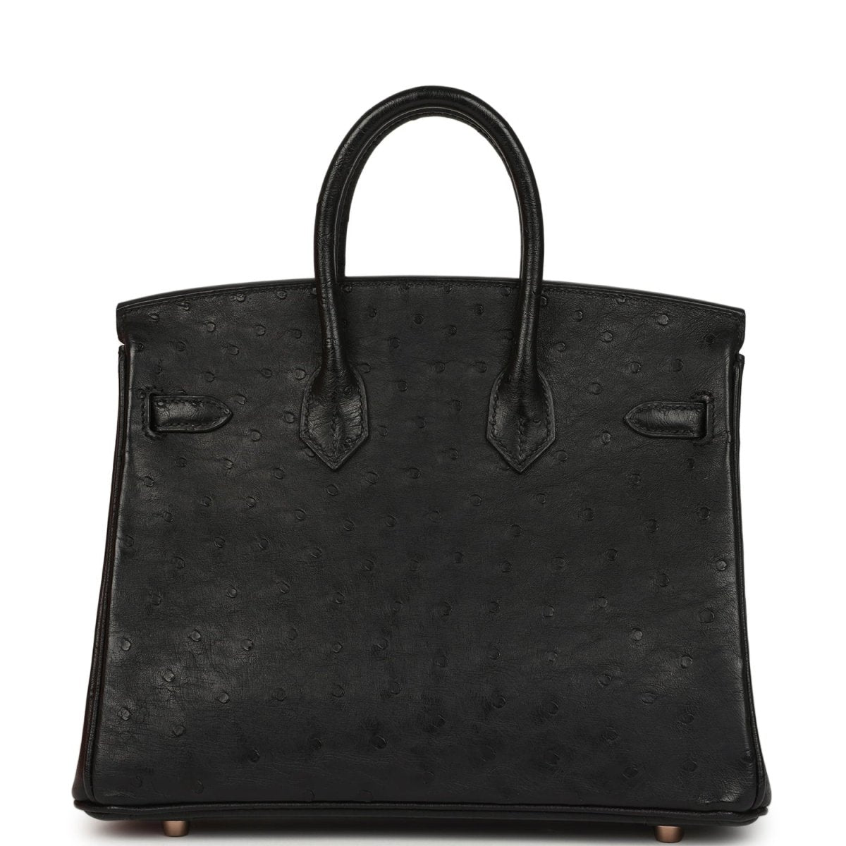Hermes Birkin 25 Handbag Black Ostrich Leather Rose Gold Hardware - NEESTRA