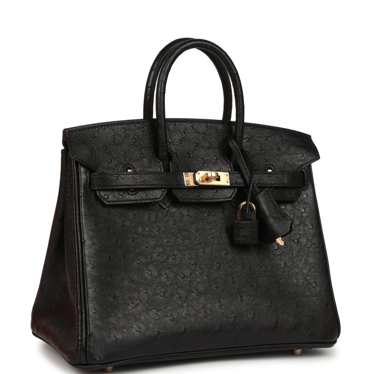 Hermes Birkin 25 Handbag Black Ostrich Leather Rose Gold Hardware - NEESTRA