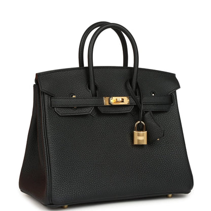 Hermes Birkin 25 Handbag Black Togo Leather Gold Hardware - NEESTRA