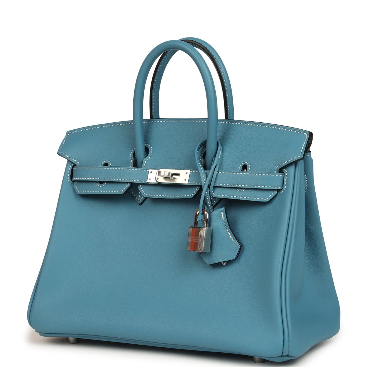 Hermes Birkin 25 Handbag Blue Jean Swift Leather Palladium Hardware - NEESTRA
