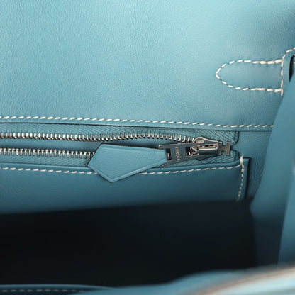 Hermes Birkin 25 Handbag Blue Jean Swift Leather Palladium Hardware - NEESTRA