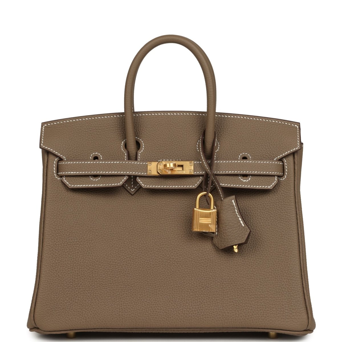 Hermes Birkin 25 Handbag Etoupe Togo Leather Brushed Gold Hardware - NEESTRA