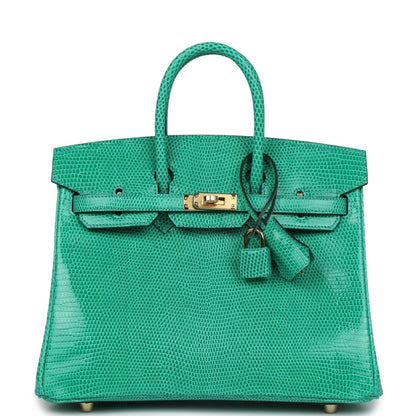 Hermes Birkin 25 Handbag Menthe Varanus Niloticus Lizard Gold Hardware - NEESTRA
