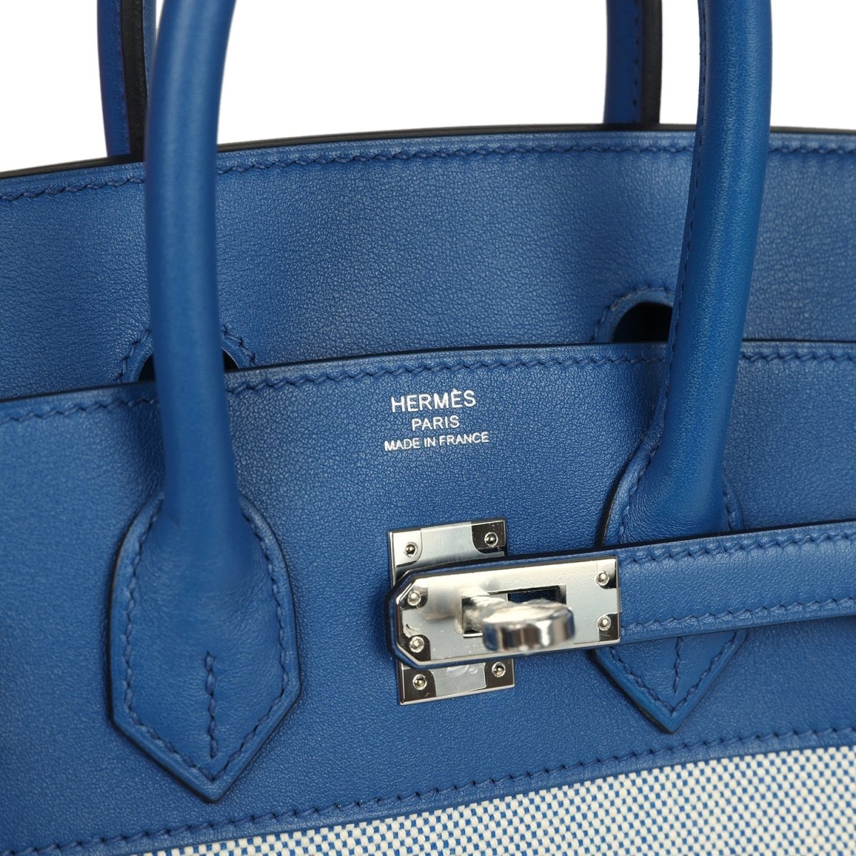 Hermes Birkin 25 Handbag Swift Leather Toile H Canvas Bleu France - NEESTRA