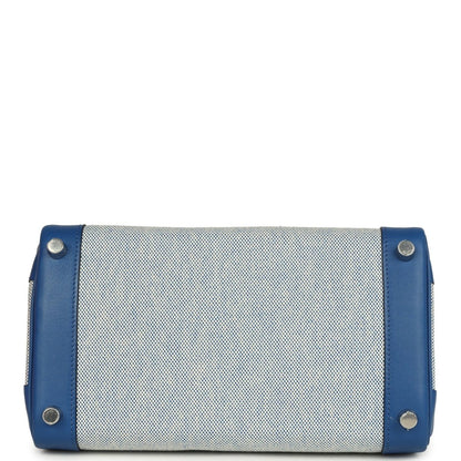 Hermes Birkin 25 Handbag Swift Leather Toile H Canvas Bleu France - NEESTRA