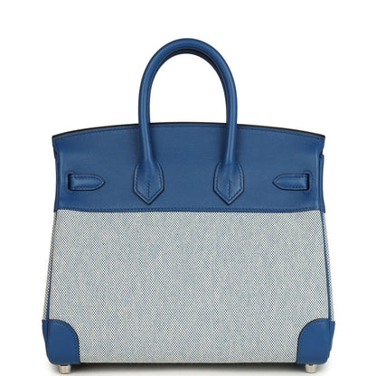 Hermes Birkin 25 Handbag Swift Leather Toile H Canvas Bleu France - NEESTRA