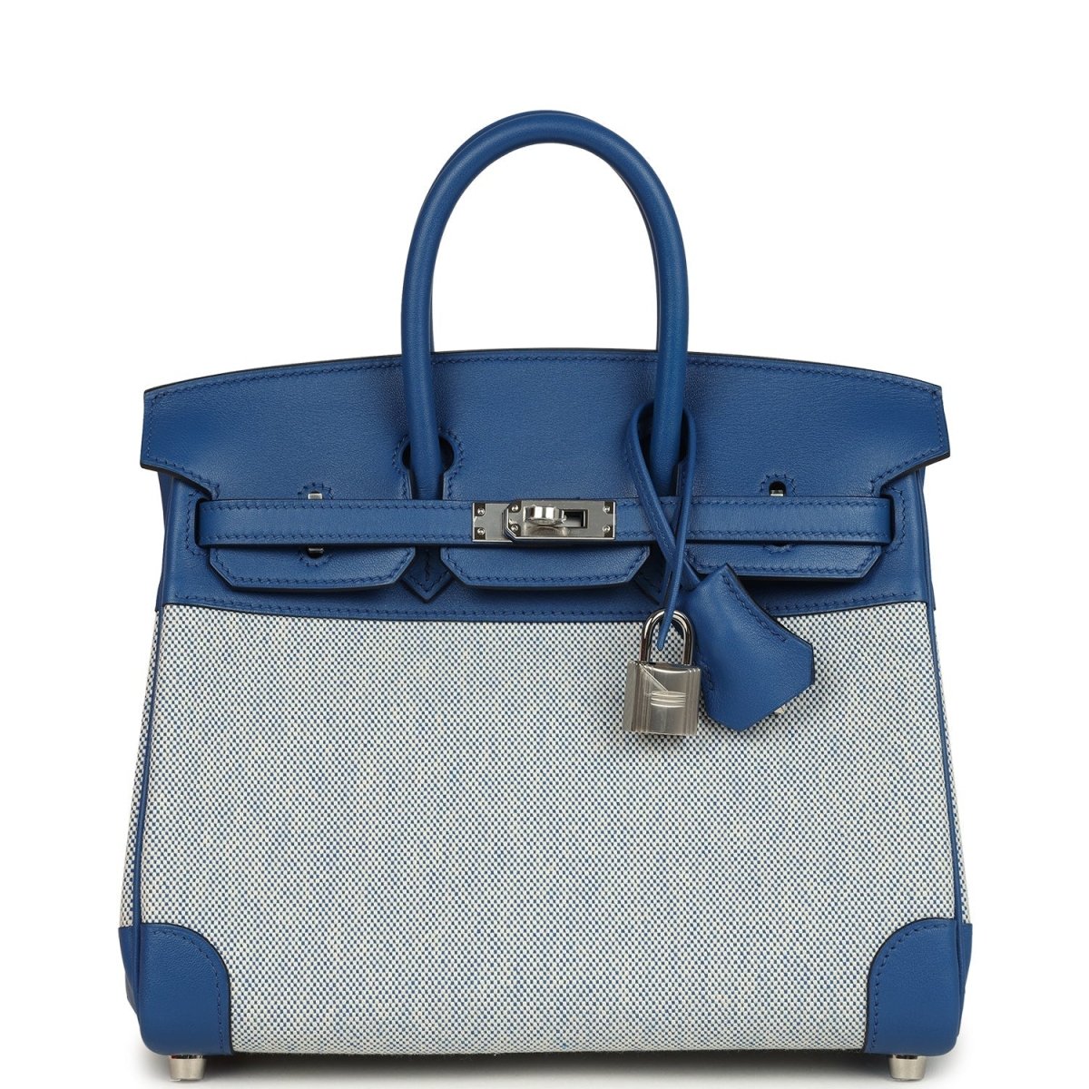 Hermes Birkin 25 Handbag Swift Leather Toile H Canvas Bleu France - NEESTRA