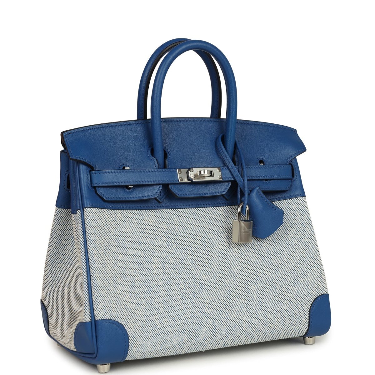 Hermes Birkin 25 Handbag Swift Leather Toile H Canvas Bleu France - NEESTRA