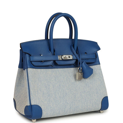 Hermes Birkin 25 Handbag Swift Leather Toile H Canvas Bleu France - NEESTRA