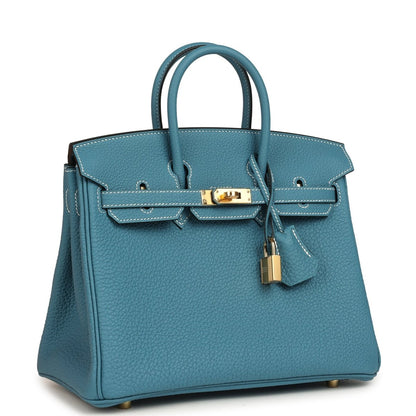 Hermes Birkin 25 Handbag Togo Leather Gold Hardware Blue Jean - NEESTRA