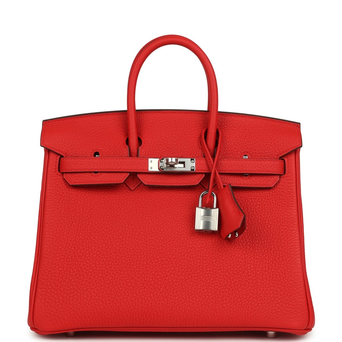 Hermes Birkin 25 Handbag Togo Leather Rouge Radieux Palladium Hardware - NEESTRA